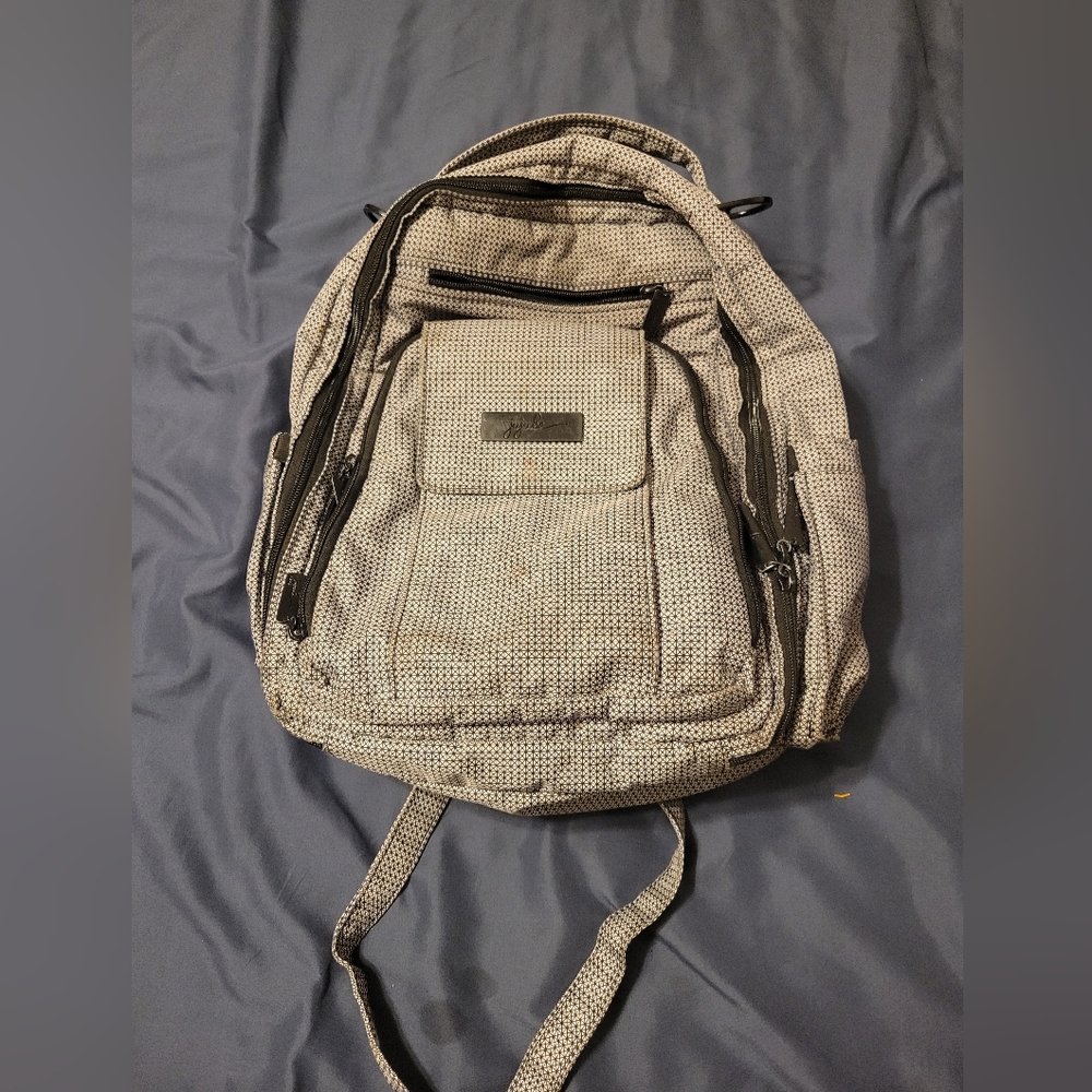 Jujube diaper bag black and white geometric backpack 6 zipper compartments